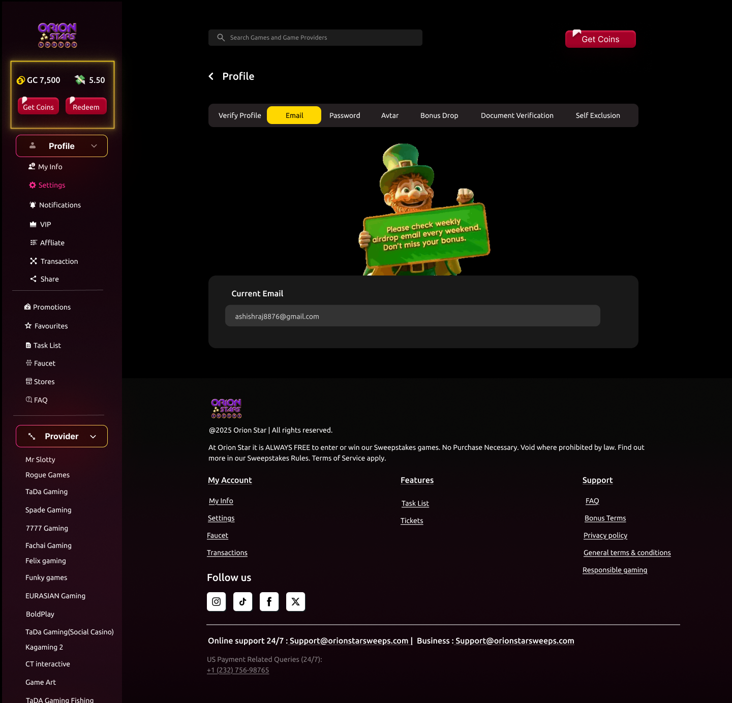 Profile & Email Settings